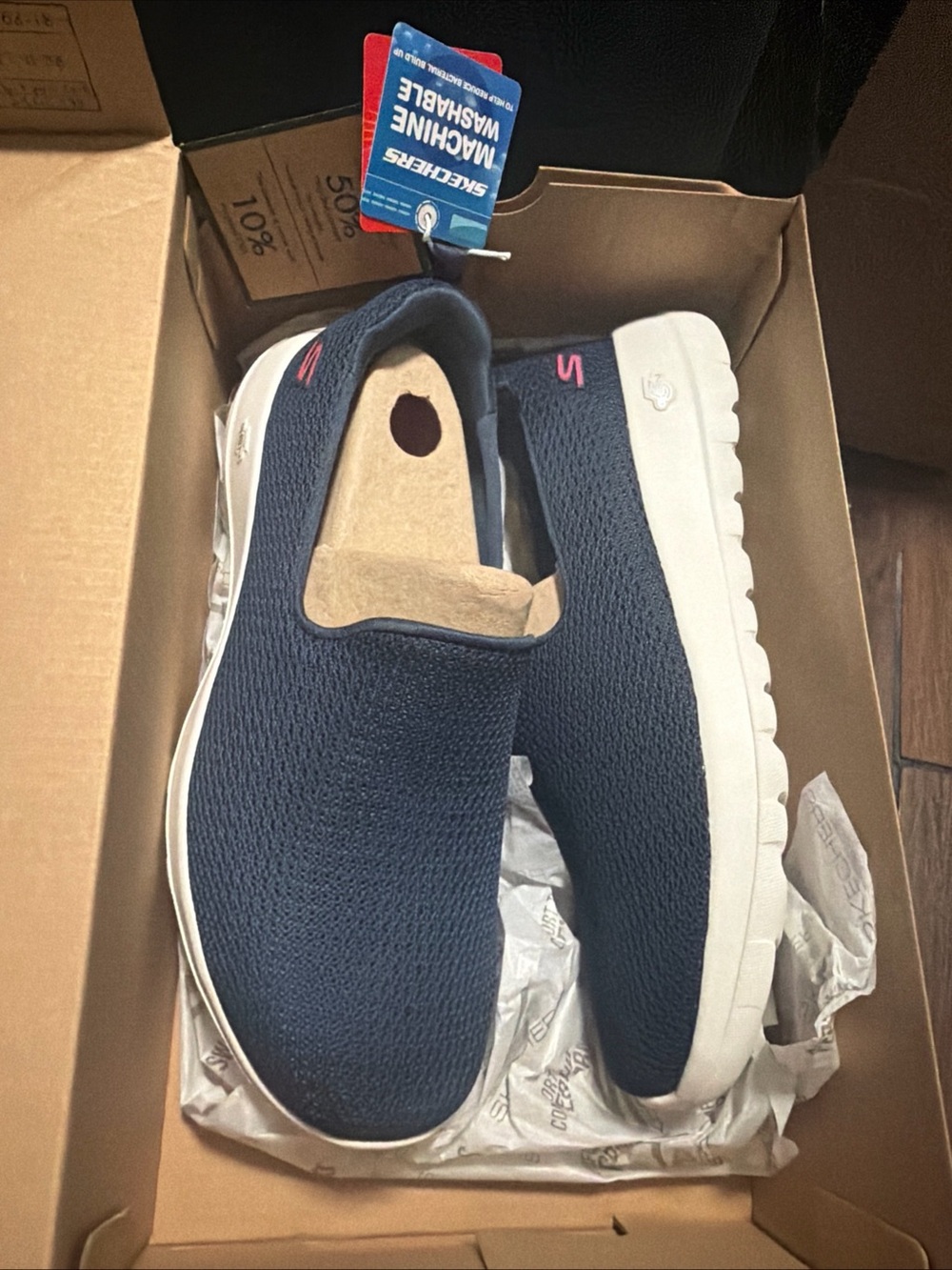 SKECHERS Go Walk Joy Aurora Navy/Wht Women's Slip On Sneakers Sz 8